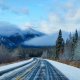Winter street to the mountains