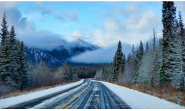 Winter street to the mountains